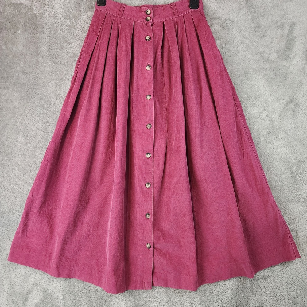 Eddie Bauer Skirt Womens Size 6 Pink Corduroy Button Front Pleated Midi Vintage